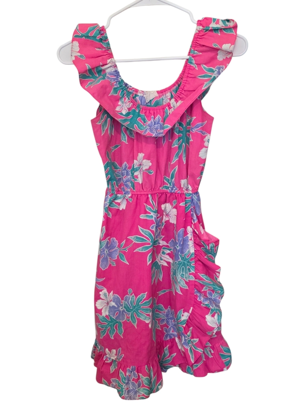 Royal Creations Hawaii EUC Vintage Pink Hawaiian Print Ruffled Dress Size 10